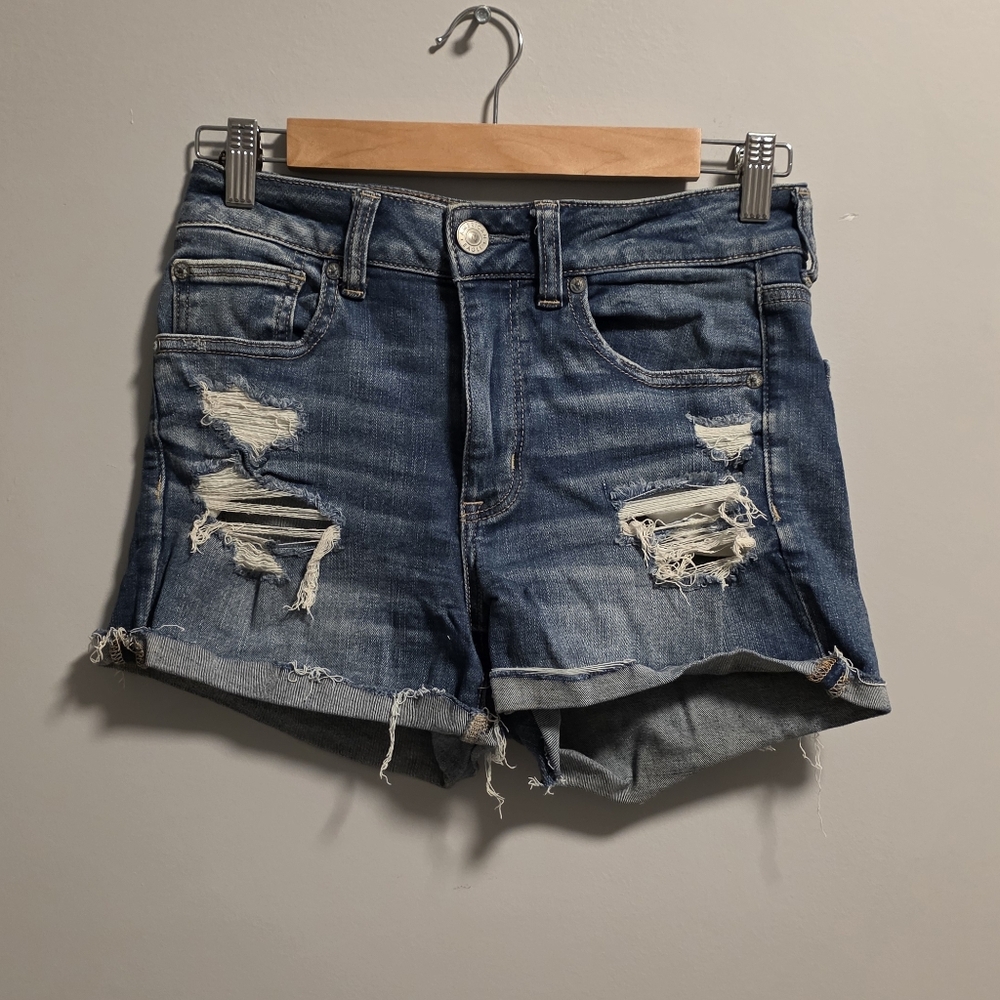 American Eagle Outfitters Blue Distressed Jean Shorts